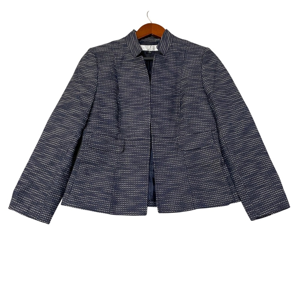 Tahari Arthur S Levine Women's 8P Blue Tweed Blazer Jacket Polyester Blend